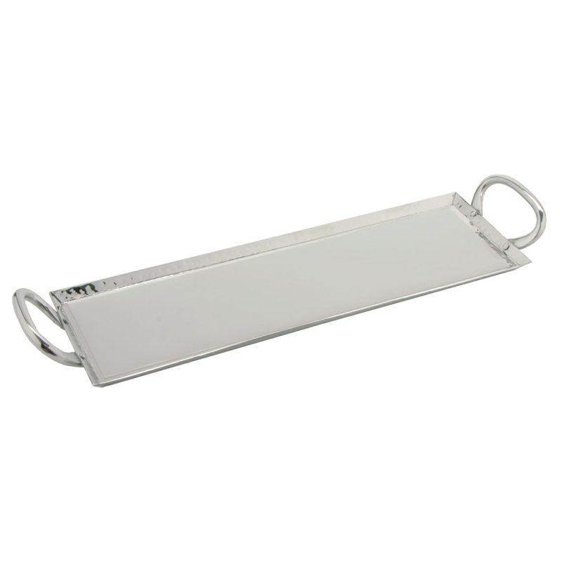 Mirror Polished Steel Rectangular Serving Tray with Handles, 19" x 6"