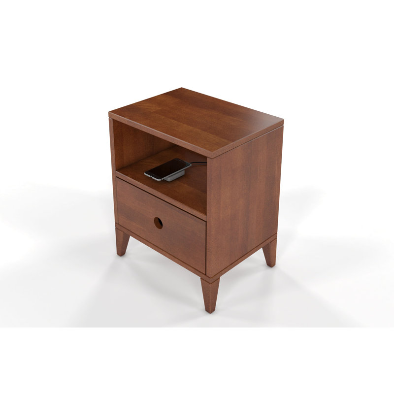 Deschamp 40cm W Solid Wood Bedside Table, Walnut