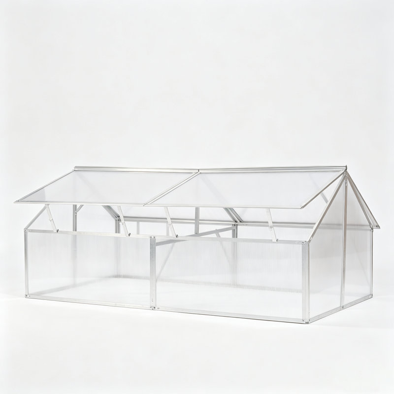 Mini-serre à structure en aluminium avec panneaux en polycarbonate, abri de culture portatif et isolé pour semis, couleur argent.