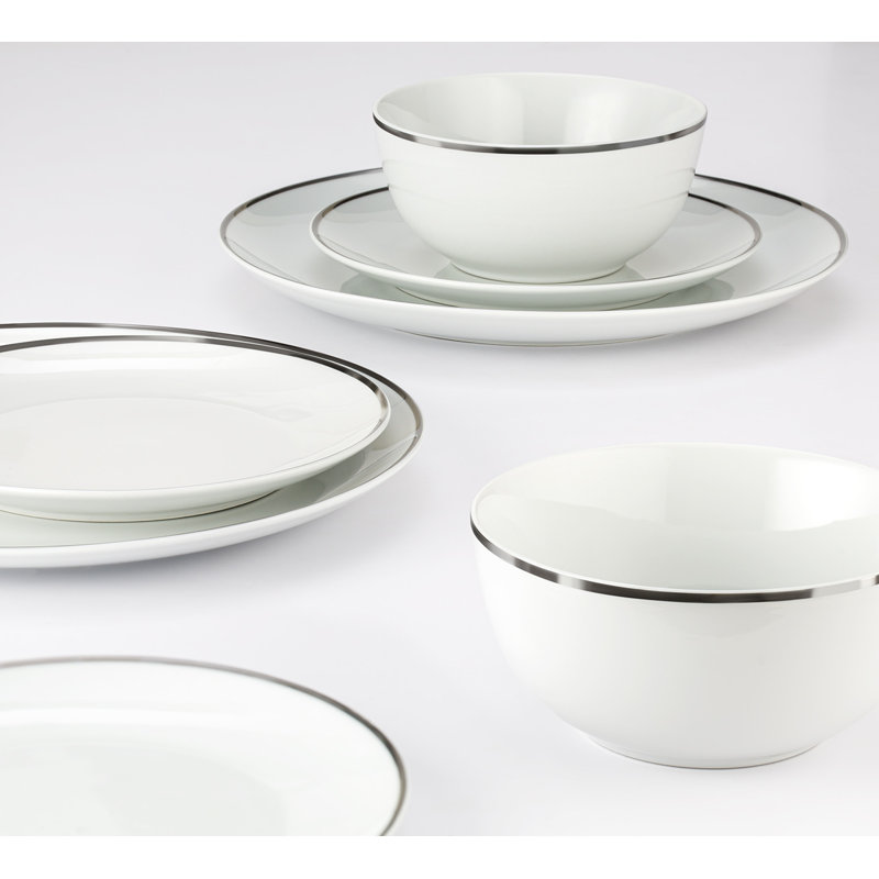 Waterside 18pc Platinum Rim Porcelain Dinner Set