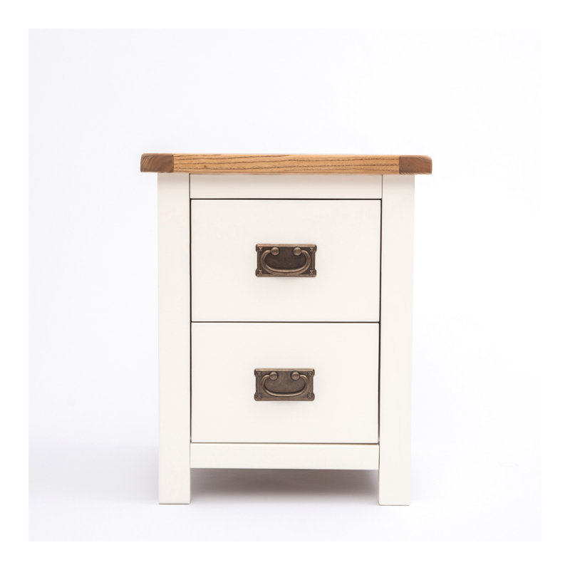 Cerritos 45cm W Solid + Manufactured Wood Bedside Table, Brown/Off White/Antique Brass