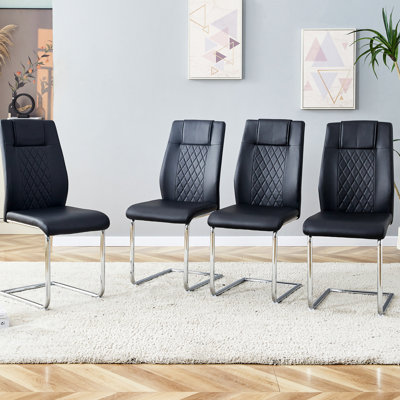 Chic Upholstered Dining Chairs With Pu Leather Seat And Metal Frame For Living, Bedroom, Area - Of 4 (Black Legs In Black Kitchen, Room