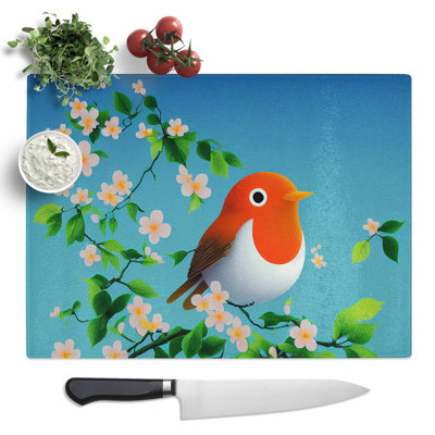 Radiant Robin Bird  Glass Chopping Board