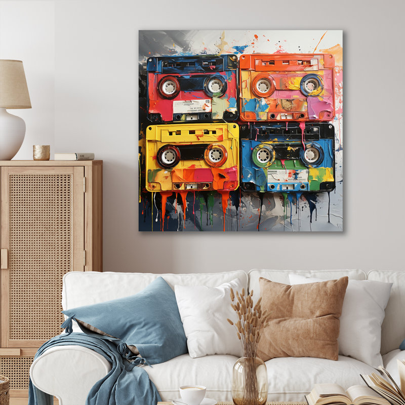 Popart Cassette Tapes VII, H 24 po x l 24 po x P 1 po, Toile tendue