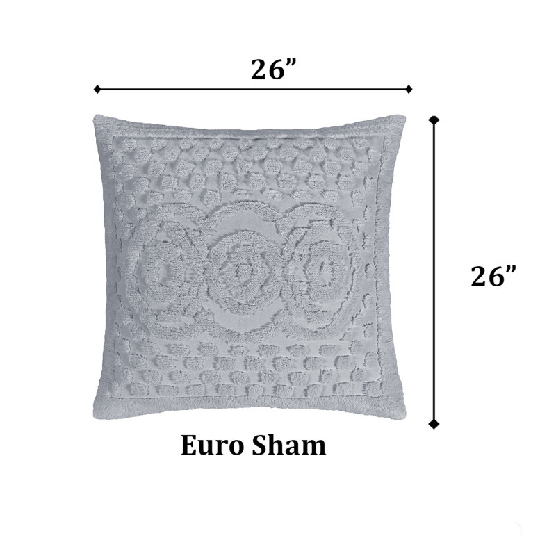 Heirloom 100% Cotton Chenille Tufted Euro Pillow Sham, Medallion Design, Soft Breathable Decorative Pillow Cover, OEKO-TEX Certified, Machine Washable, All-Season, 26" x 26", Gray