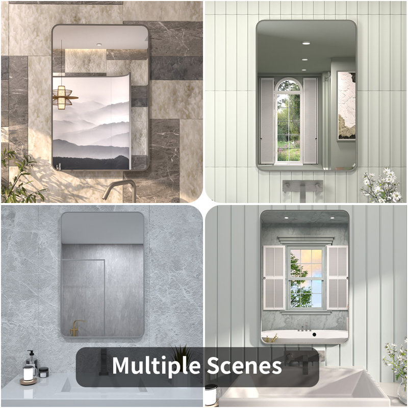 48 In. W X 36 In. H Rectangular Framed Wall Bathroom Vanity Mirror In Gun Grey, Grey, 36" x 24"