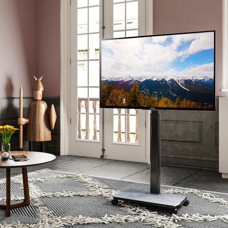 Abbing Height Adjustable Floor TV Stand with Wheels for 32-70 inch TVs, Black