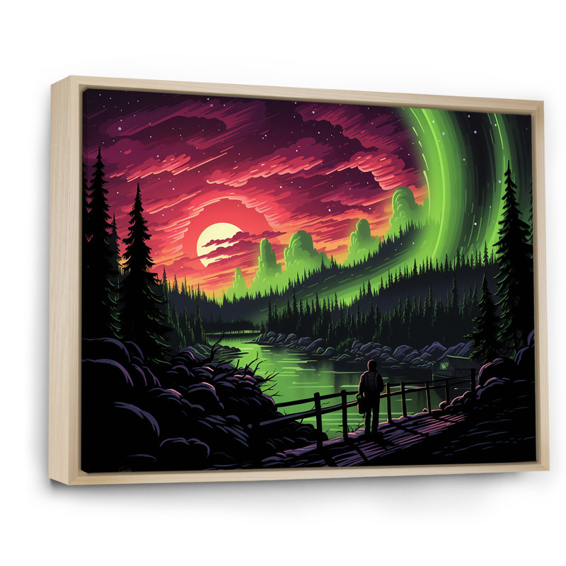 «Canadian Boreal Ballet 1 - Northern Lights», art mural, Cadre flottant brun, H 30 po x l 40 po x P 1,5 po