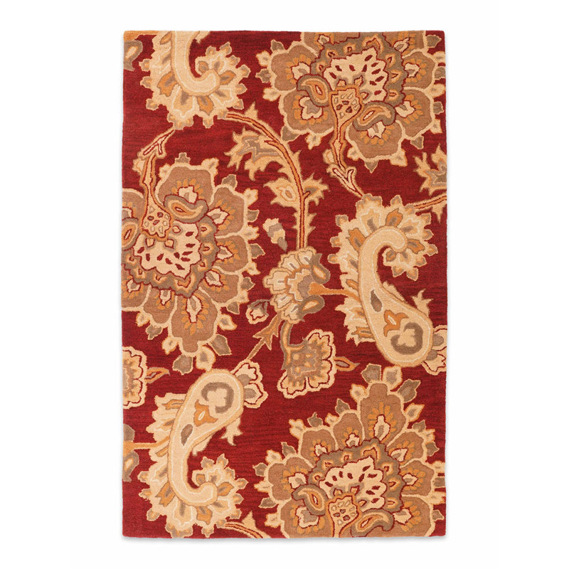 Solomonia Hand Tufted Wool Eco-Friendly Area Rugs - Rectangle, Dark Red Color, Floral Modern Design, High Pile Thick Handmade Anti Skid Area Rugs for Living Room, Bed Room
