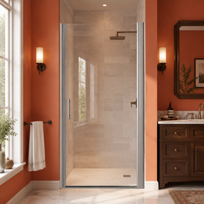 Porte de douche demi-cadre l 28 po x H 72 po, verre trempé 1/4 po, nickel brossé