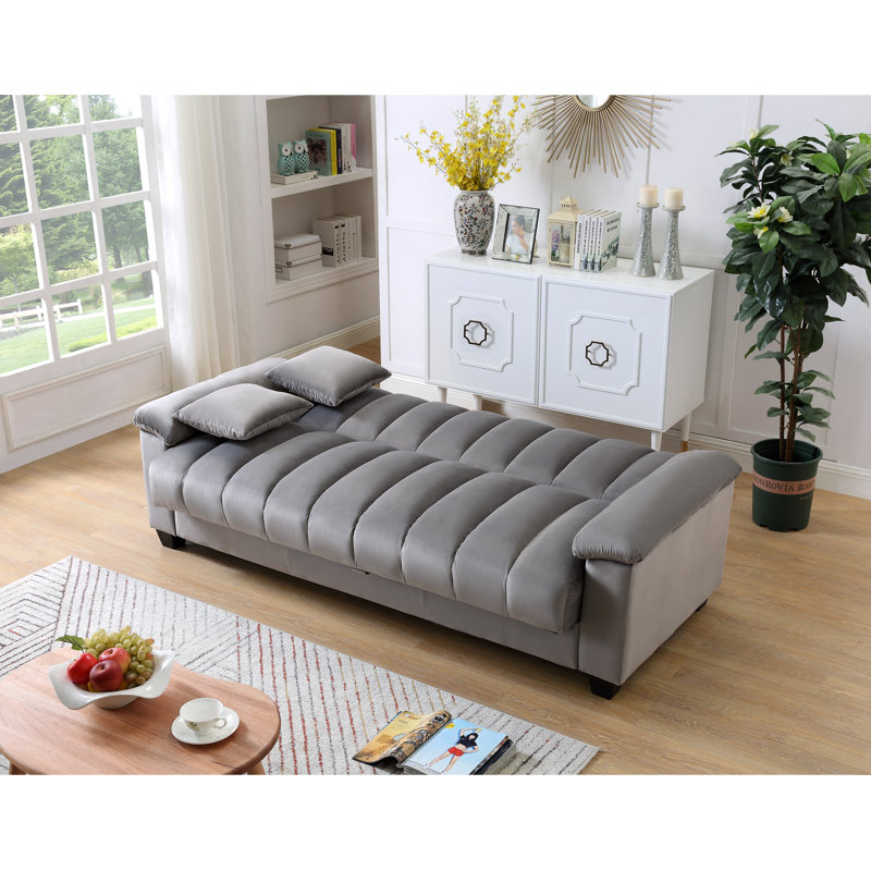Full 82.7'' Wide Velvet Biscuit Back Convertible Sofa with Storage, Blue, 33.75" H x 82.7" W x 35.25" D