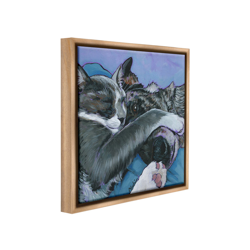 «Cat And Dog Sleeping» par Nadi Spencer sur toile, Cadre flottant orme Montalcino, H 25 po x l 25 po