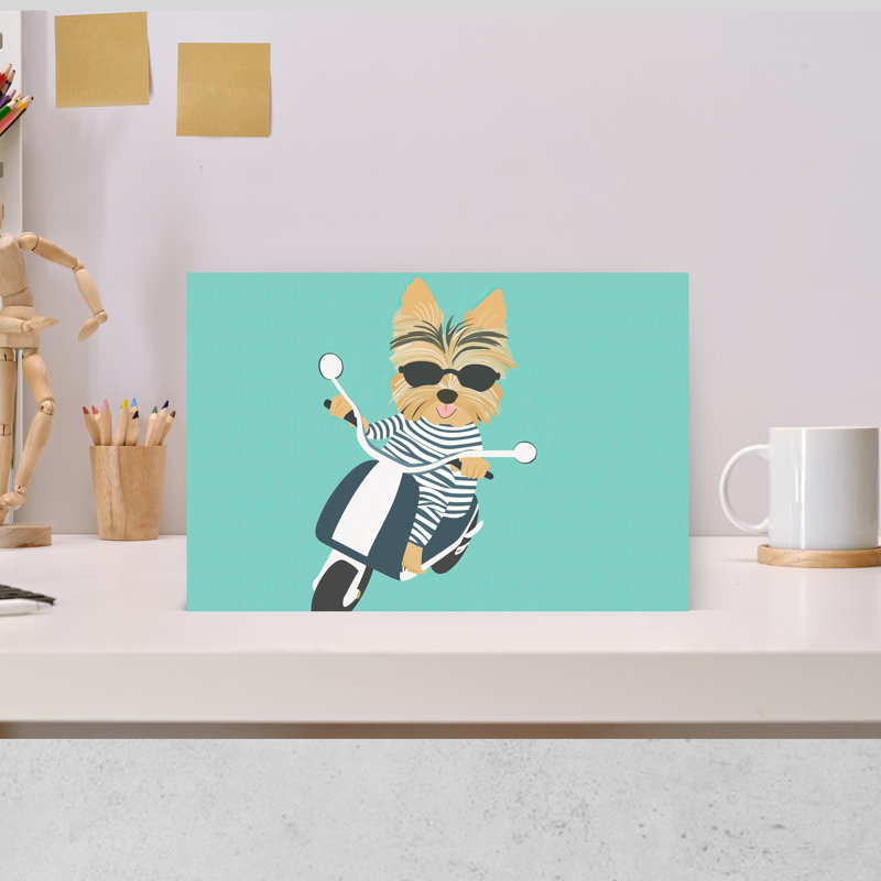Cool Yorkie On Scooter Contemporary Dog Wall Art Print by Mathieu - Wrapped Canvas Print, 30.48cm H x 45.72cm W