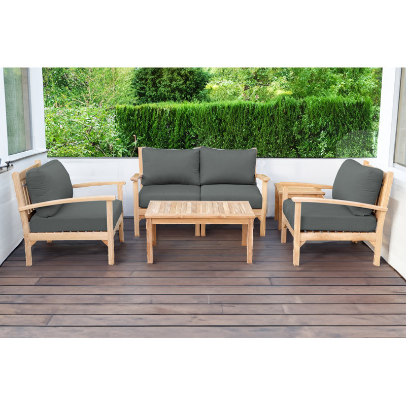 Huntington 5 Piece Teak Loveseat Seating Group with Sunbrella Cushions, Canvas Regatta Sunbrella® Canvas