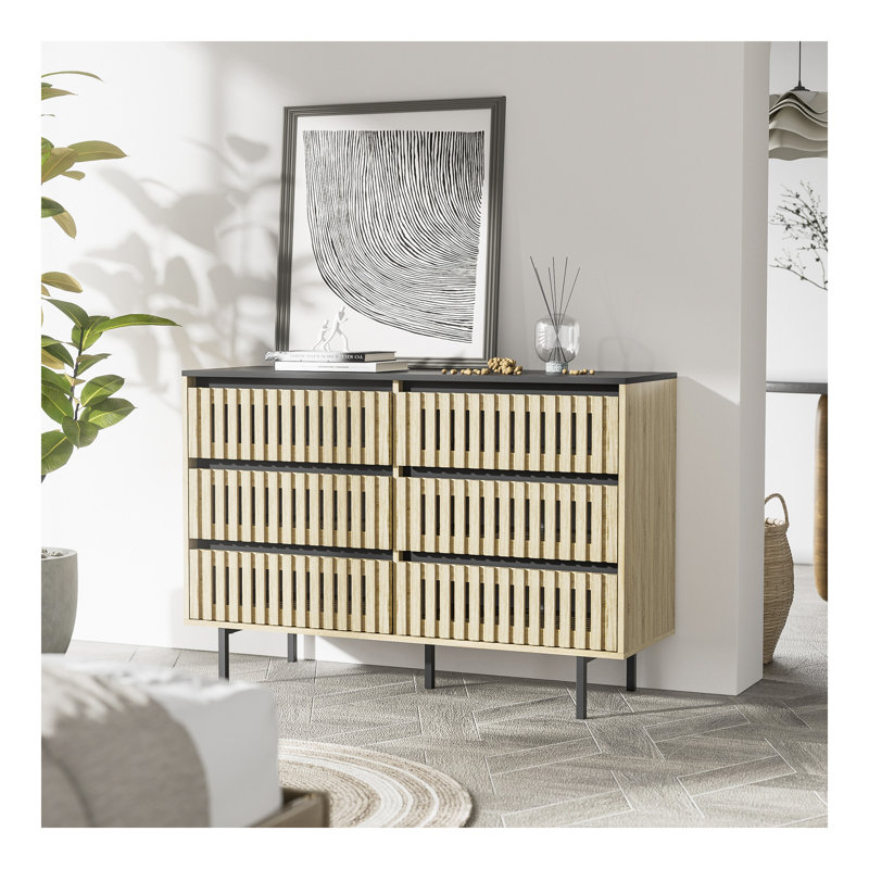 Cannelé, armoire de rangement pour chambre à coucher, rangement à six tiroirs, grande capacité, armoire de rangement minimaliste moderne, conception à deux tons