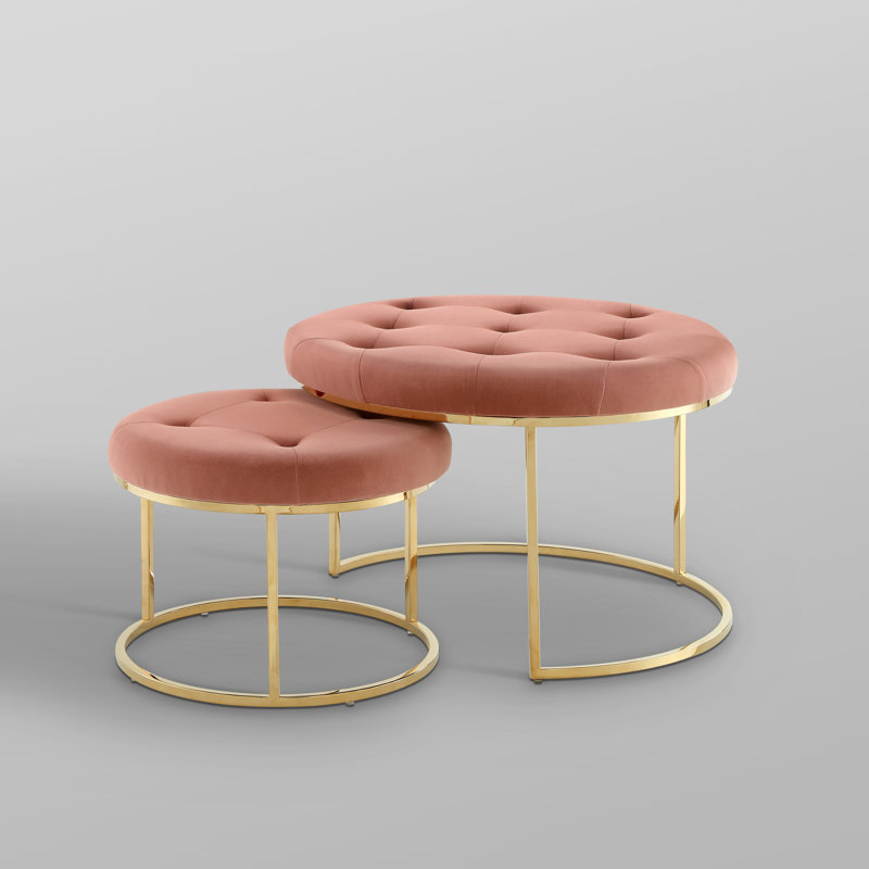 Ensemble de 2 repose-pieds en velours Carlotta, Velours rosé