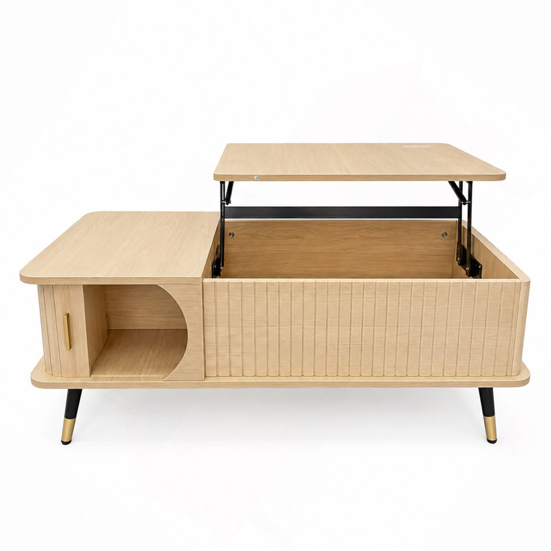 Table basse à plateau relevable en bois avec compartiment caché et grande tablette de rangement, table de salle à manger pour le bureau