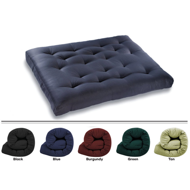 Matelas de futon double en coton Frary, Bleu