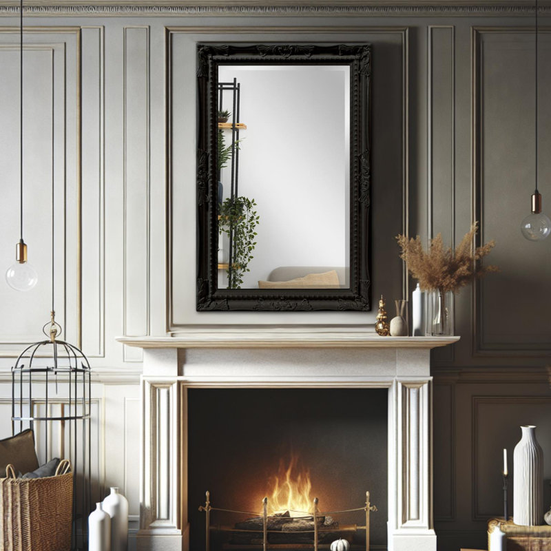 Miroir d'appoint biseauté traditionnel, Noir brillant