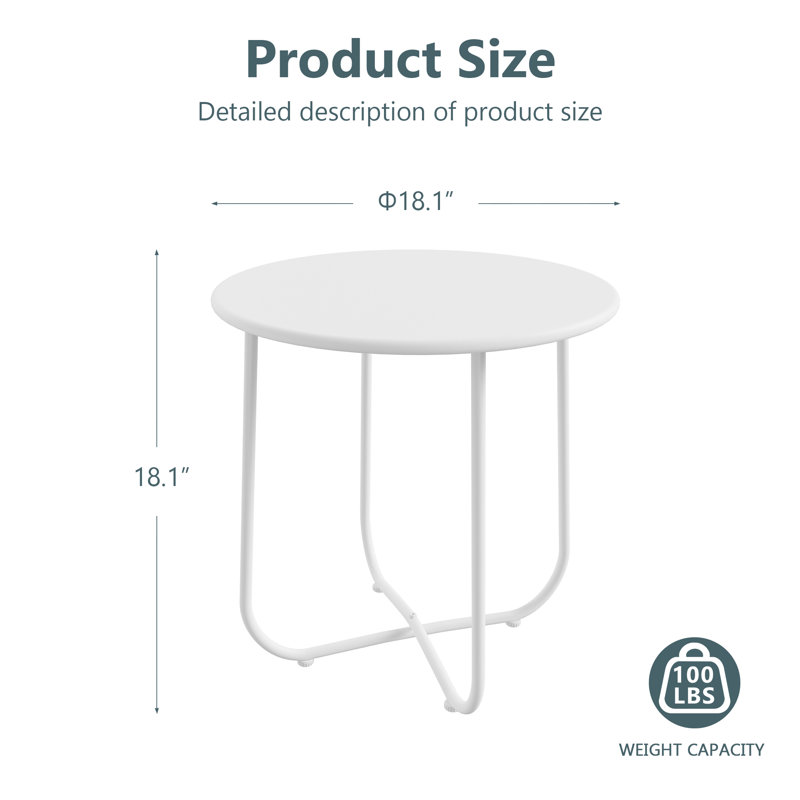 Table ronde ronde avec pieds en acier, Blanc