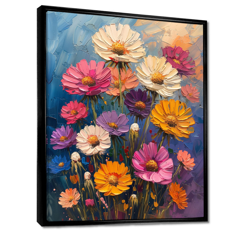Collage de fleurs de pissenlit blanc et mauve blanc II, Cadre flottant noir, H 12 po x l 20 po