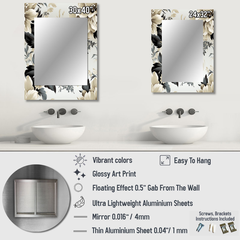 Stilijan Urban Victorian Chic Victorian Motif - Miroir mural décoratif floral, 32 po x 24 po
