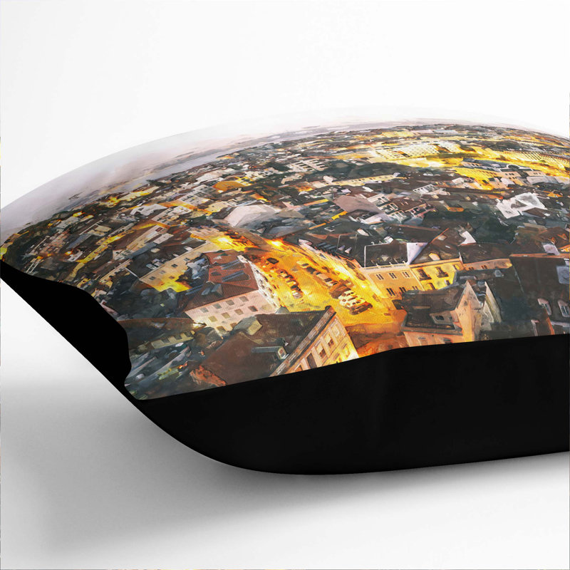 Lisbon Portugal Cushion with Filling, 55cm H x 55cm W x 20cm D, Black