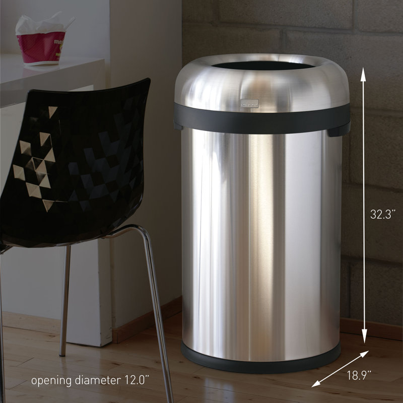 simplehuman 115 Liter Bullet Open Top Trash Can Commercial Grade Heavy Gauge, Stainless Steel, Stainless Steel