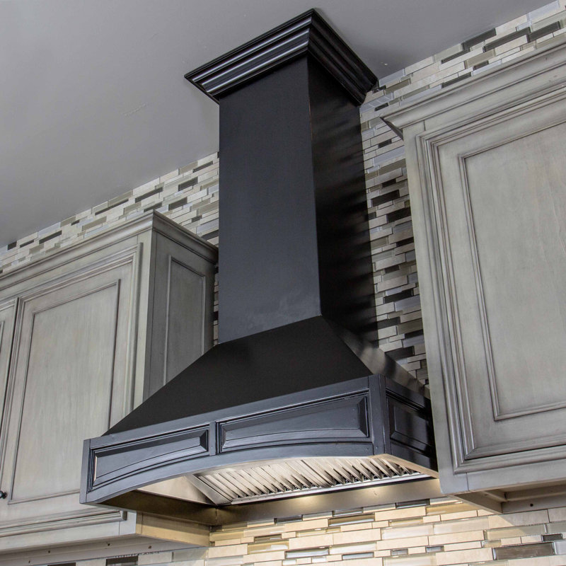 30" Wood 400 CFM Wall Mount Range Hood, Black
