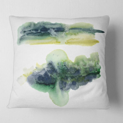 Golden Green Abstract Clouds With Blue Points IV - Modern Printed Pillow