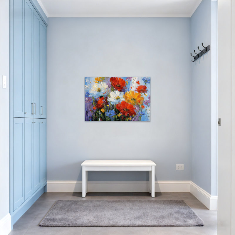 Plantes et fleurs, fleurs colorées sur toile, H 12 po x l 18 po