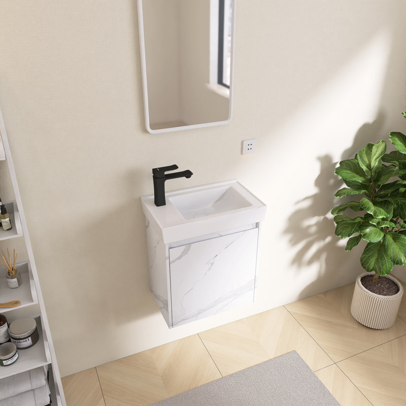 Meuble-lavabo mural simple 20 po avec lavabo en céramique Noxor, Blanc