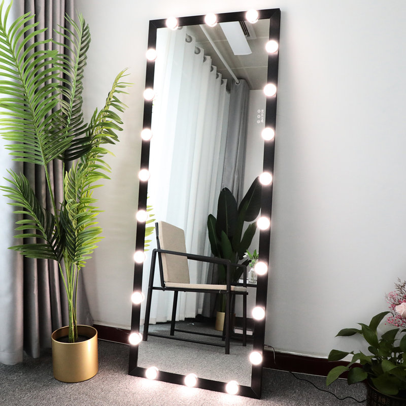 Miroir sur pied pleine longueur de 3 modes de couleur: noir 63 x 24 po pour la chambre à coucher et le vestiaire, fixation murale, commande tactile, fabrication en aluminium avec éclairage de couleur