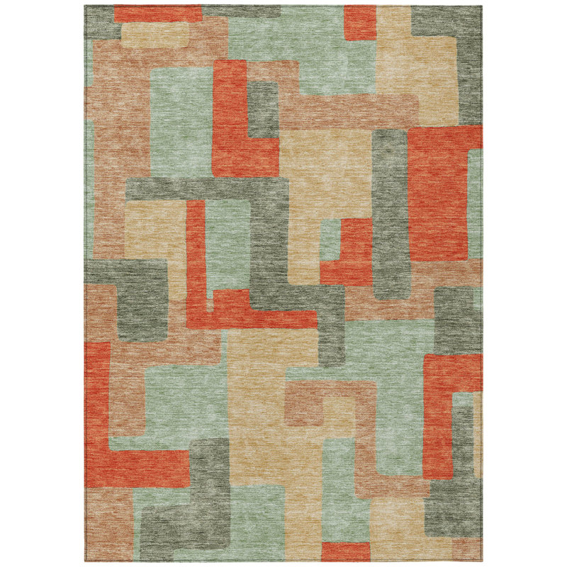 Tapis intérieur lavable à motif géométrique orange 8 pi x 10 pi Llewellyn