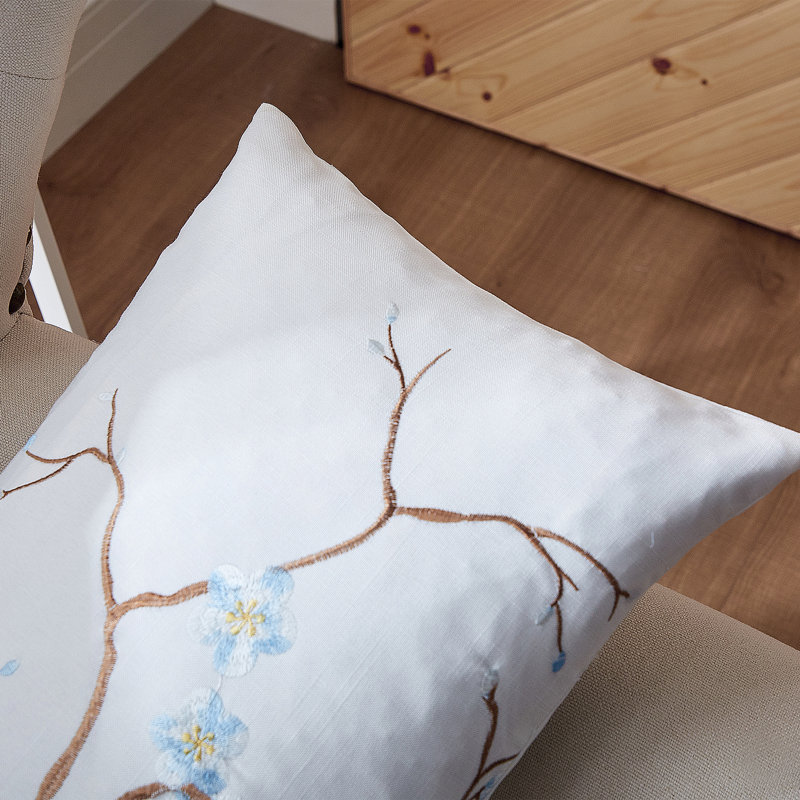 Cherry Blossom Embroidered Light Blue Lumbar Pillow Set