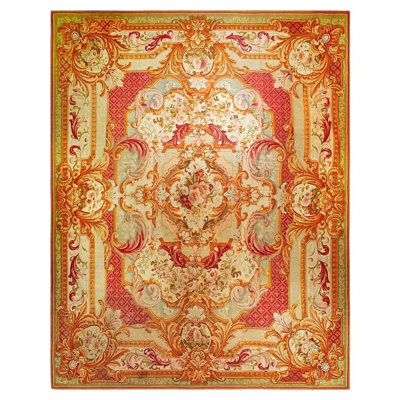 Tapis corail antique en laine des années 1850