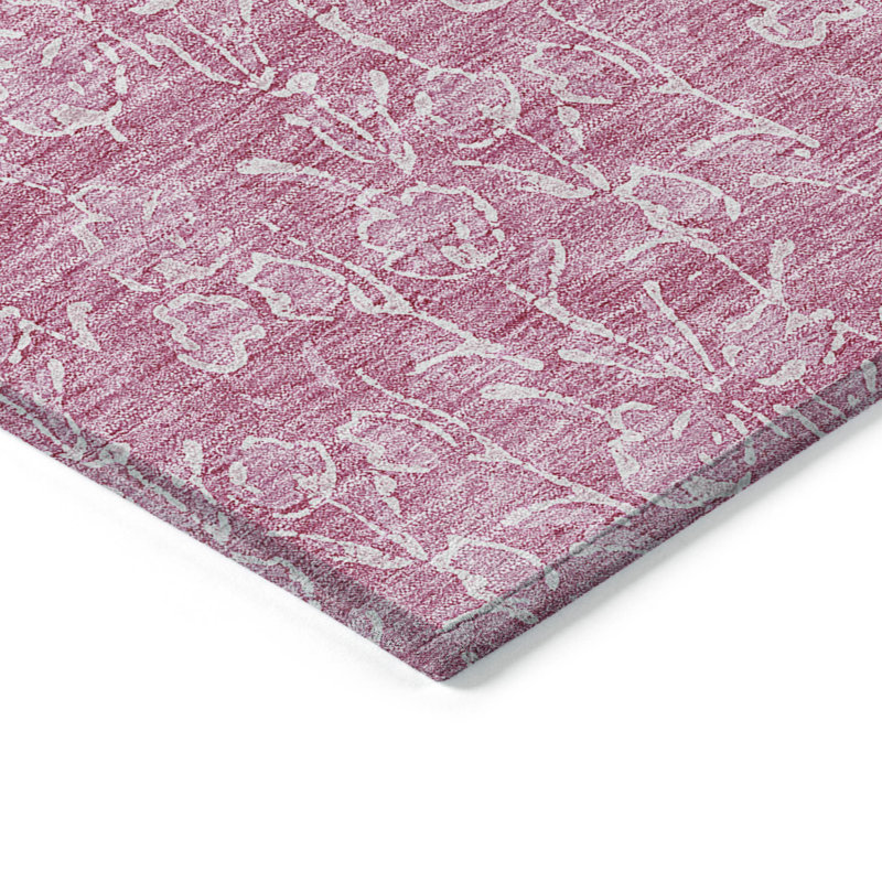 5' X 8' Blush And Ivory Floral Washable Indoor Outdoor Area Rug, Rectangle 3' X 5'
