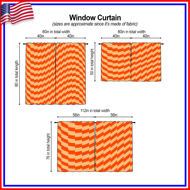 Rideaux obscurcissant orange et beige avec illusion optique - 2 panneaux, 56 po x 76 po - 2 panneaux, Transparent