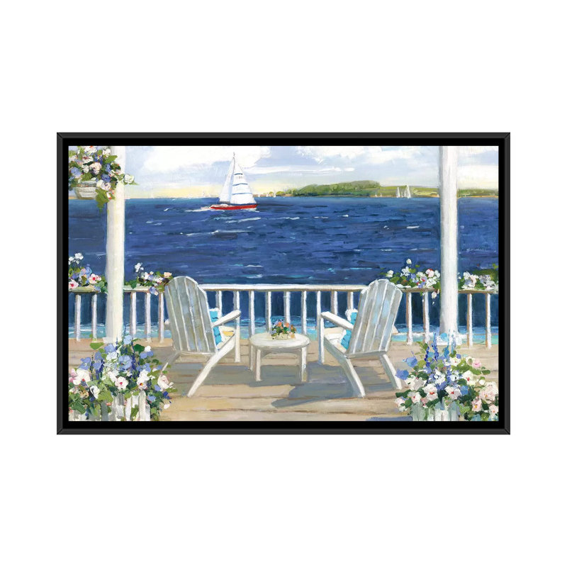 «Summer Sail» par Sally Swatland - reproduction d'art, H 18 po x l 26 po x P 1,5 po, Toile avec cadre noir, Pas de tapis