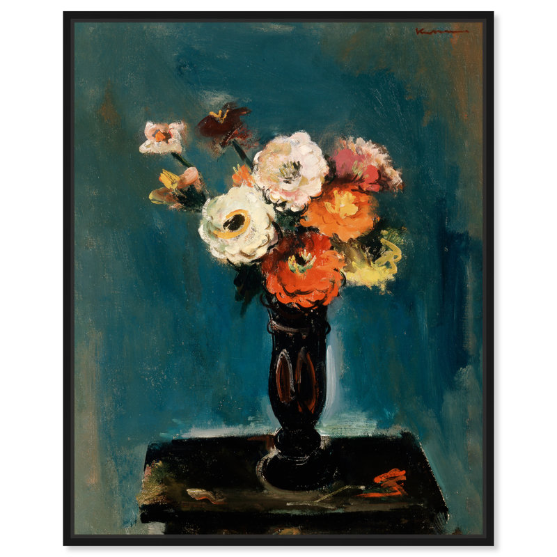Fleurs par Joseph Kutter - Peinture, H 20 po x l 17 po, Toile avec cadre noir