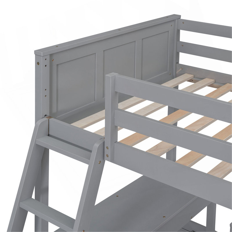 Lit simple superposé au dessus d'un lit double avec bureau, Gris