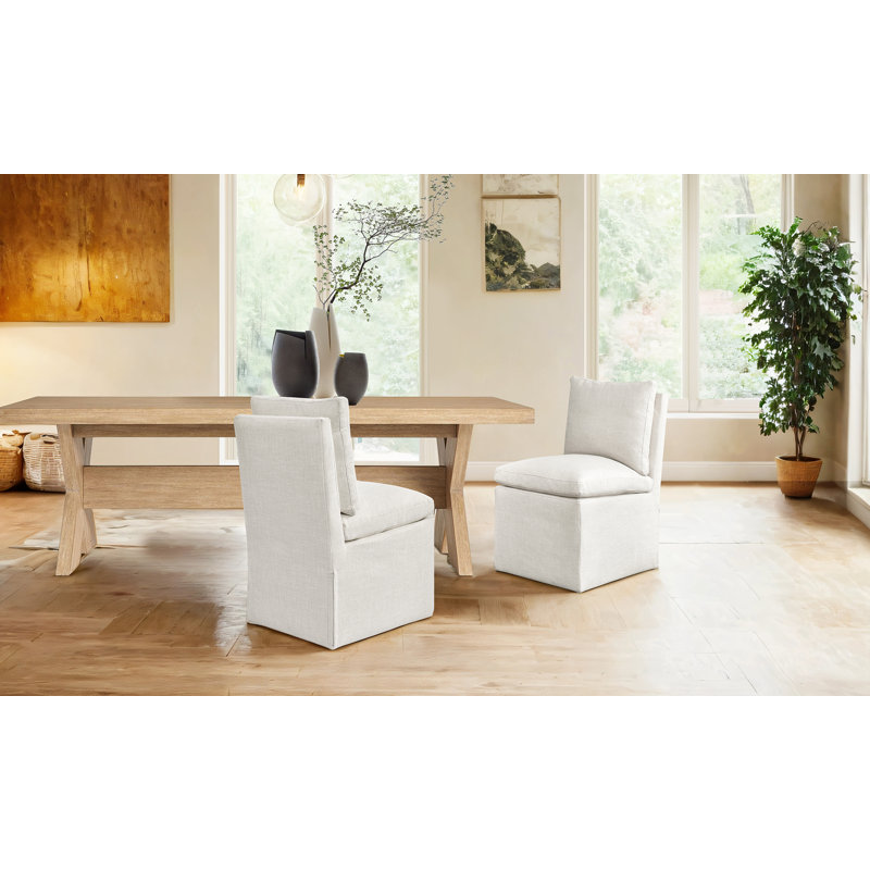 19" Wide Modern Beige Dining Chair With Padded Backrest