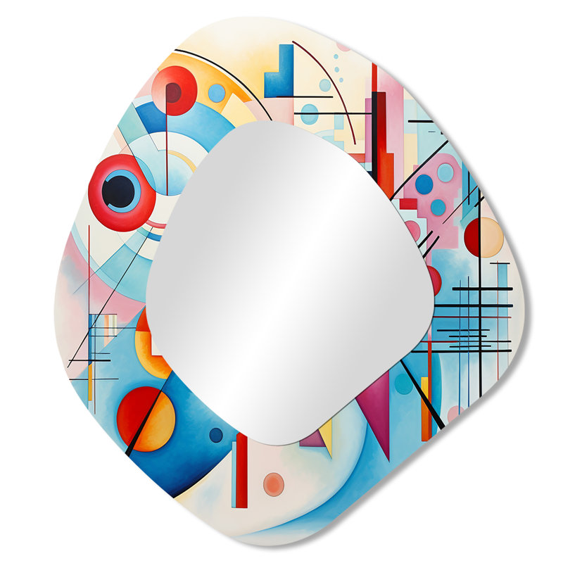 Lindale Blue and pink Abstract Geometric Vision 5 - Geometric Asymmetrical Large Wall Mirror, Modern Unique Shape Unique Mirror, Printed Metal Art