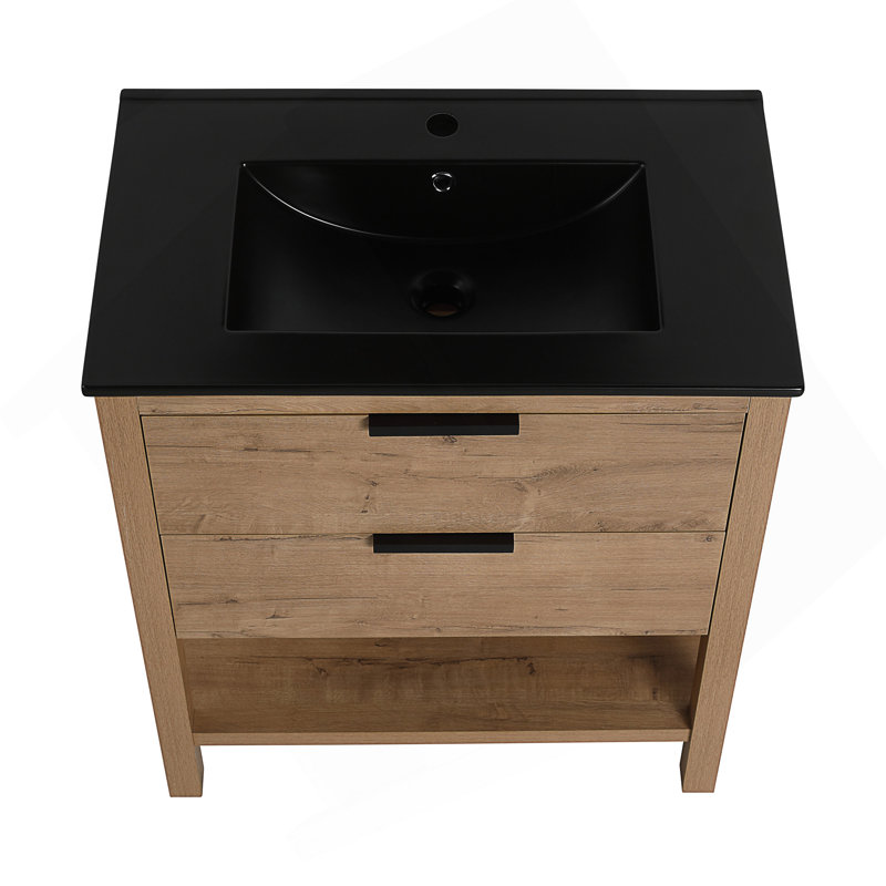 Contreplaqué de meuble-lavabo 30 po avec 2 tiroirs, Noir, noir, noir, noir