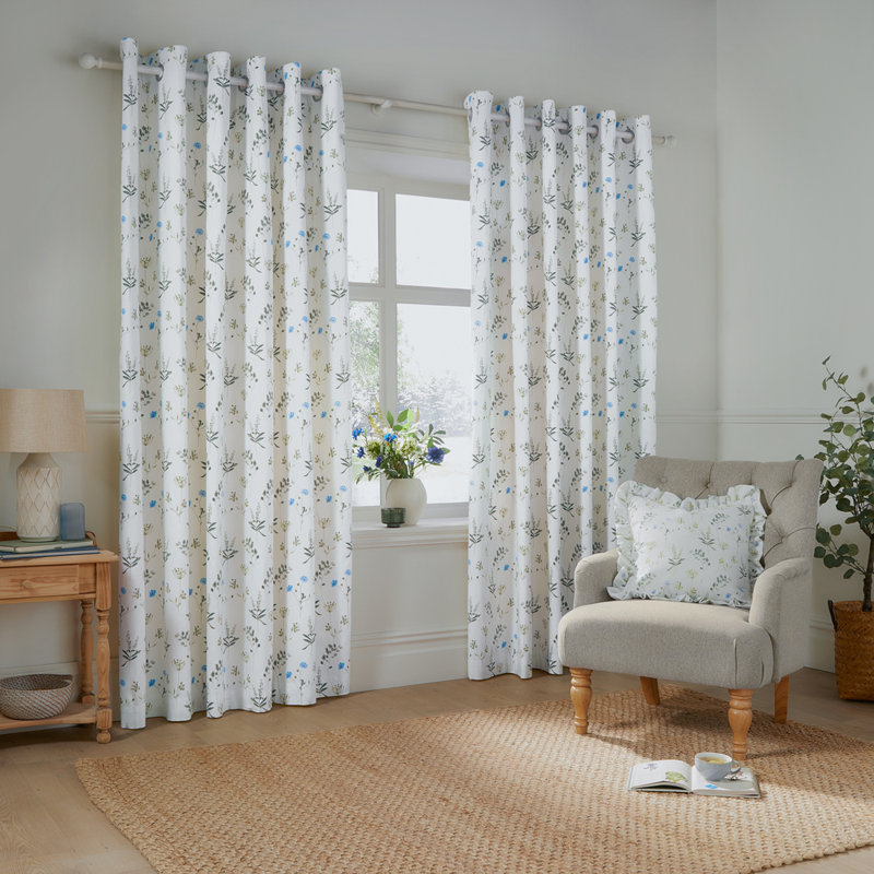 Meadow Cotton Grommet / Eyelet Curtain Panel Pair, 168cm Width x 229cm Drop