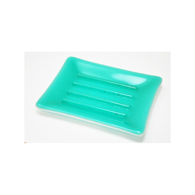Plat à savon, Turquoise et blanc