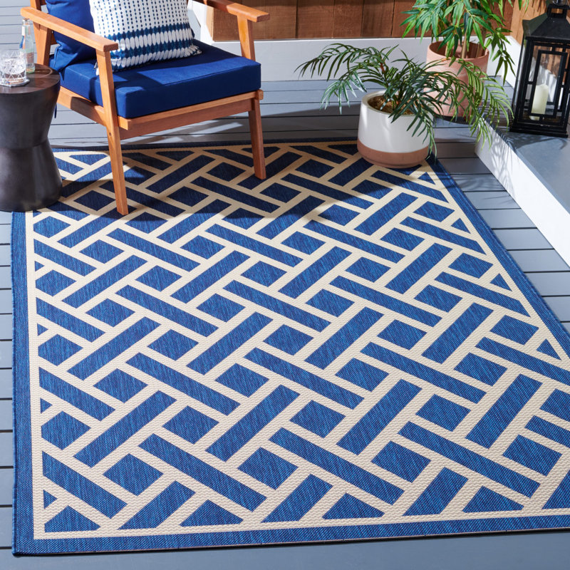 Arneshia Southwestern Aqua Indoor/Outdoor Area Rug, Rectangle 5'3" x 7'7"