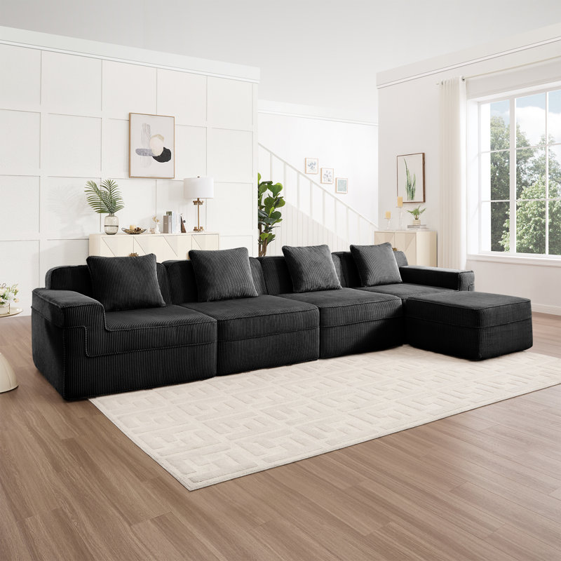 Canapé modulaire Cloud avec assise profonde, Velours côtelé noir