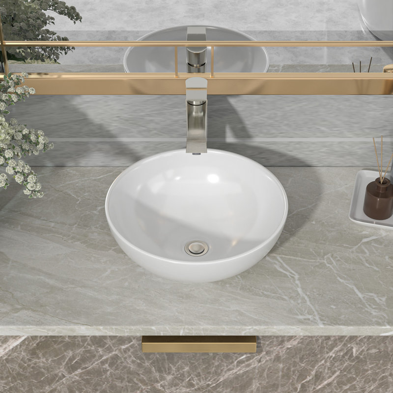 16" White Ceramic Circular Vessel Bathroom Sink