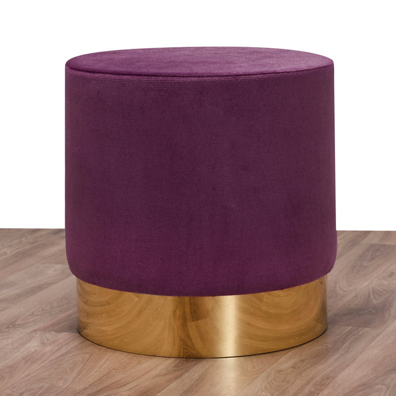 Frasure 15.7" Wide Round Footstool Ottoman, Purple 100% Polyester